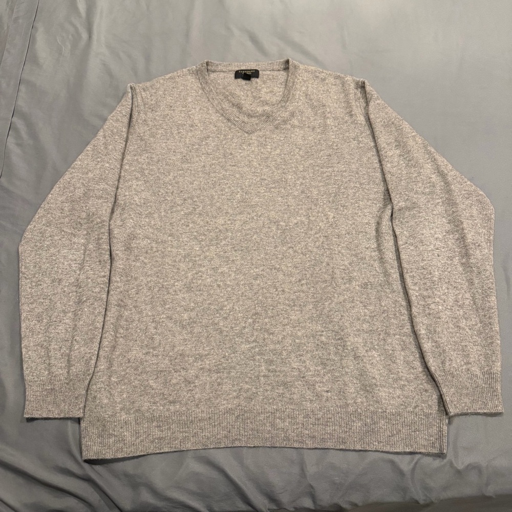 Club Room Mens 2XL Gray 100% Cashmere‎ V Neck Pullover Soft Knit Luxury